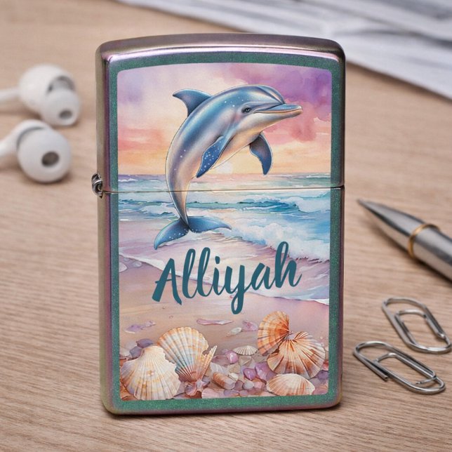Sunset Dolphin Splash Personalized Beach Art Zippo Lighter (Creator Uploaded)