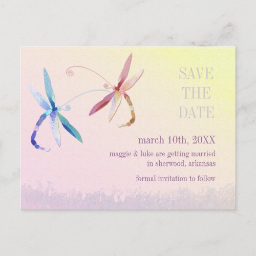 Sunset Dragonfly Couple Wedding Save the Date Announcement Postcard