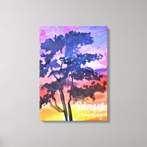 Sunset Dreaming landscape watercolor art Canvas Print