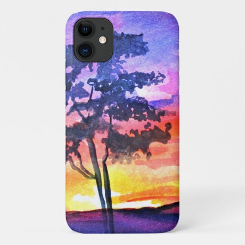 Sunset Dreaming landscape watercolor art iPhone 11 Case