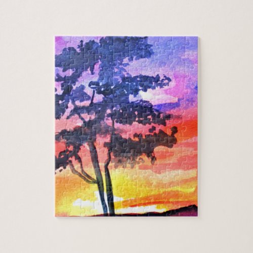Sunset Dreaming landscape watercolor art Jigsaw Puzzle