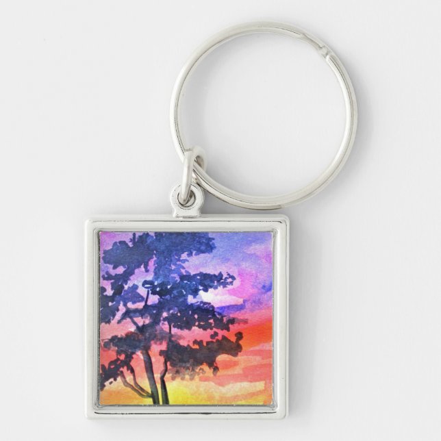 Sunset Dreaming landscape watercolor art Keychain (Front)