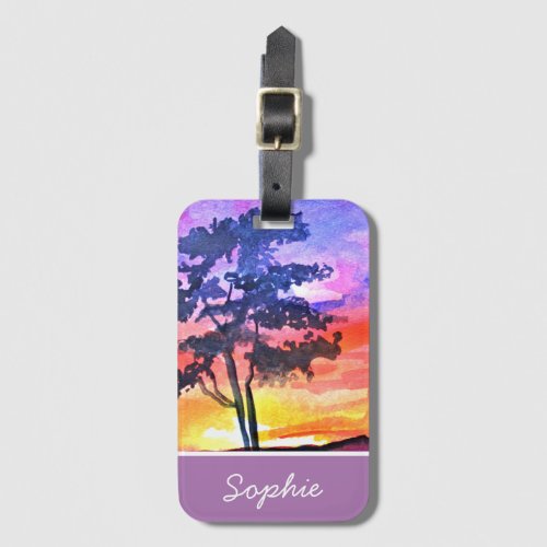 Sunset Dreaming landscape watercolor art Luggage Tag