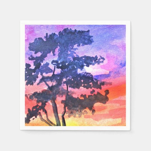 Sunset Dreaming landscape watercolor art Napkins