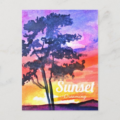 Sunset Dreaming landscape watercolor art Postcard