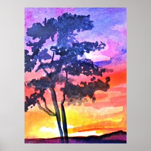 Sunset Dreaming landscape watercolor art Poster