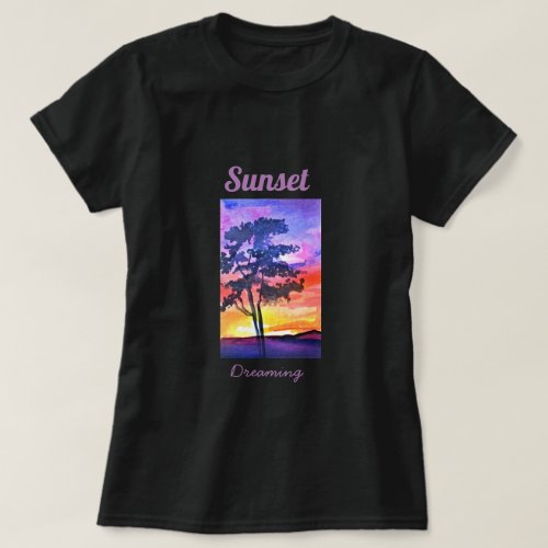 Sunset Dreaming landscape watercolor art T_Shirt