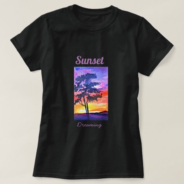 Sunset Dreaming landscape watercolor art T-Shirt (Design Front)