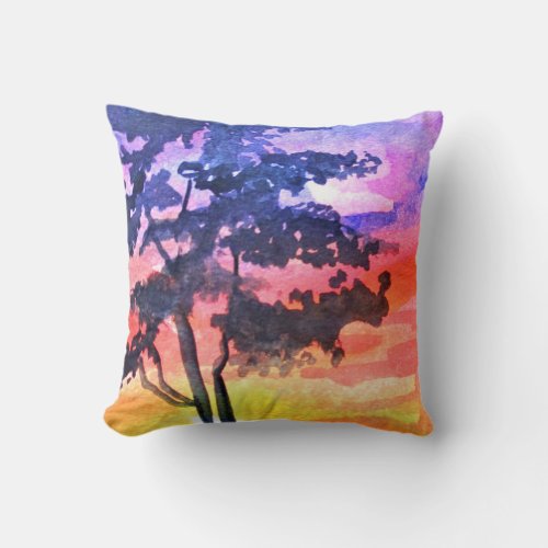 Sunset Dreaming landscape watercolor art Throw Pillow