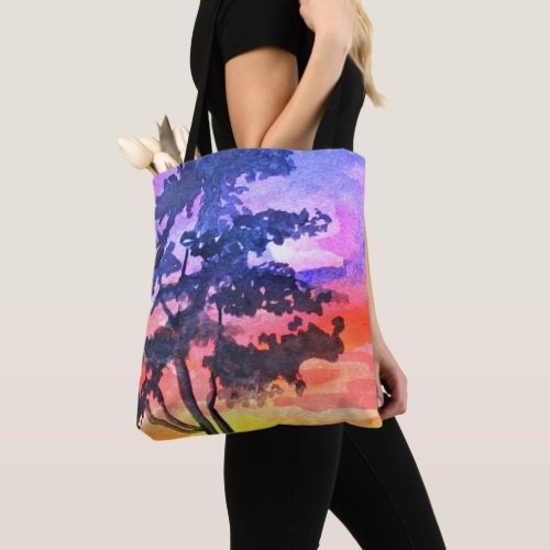 Sunset Dreaming landscape watercolor art Tote Bag