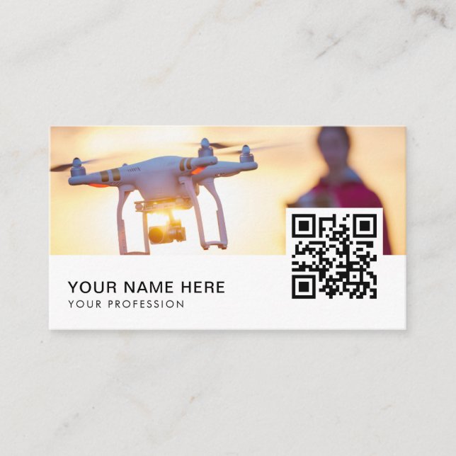 Sunset Drone pilote QR Code  Business Card (Front)