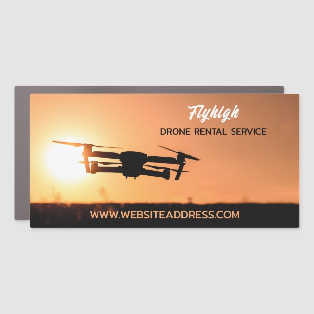 Sunset Drone Silhouette, Drone Rental Company Car Magnet (Front)