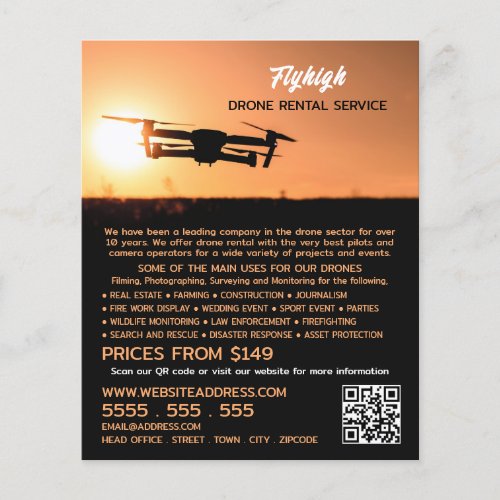 Sunset Drone Silhouette Drone Rental Company Flyer