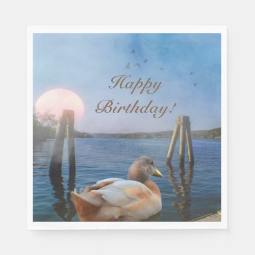 Sunset Duck Happy Birthday Napkins