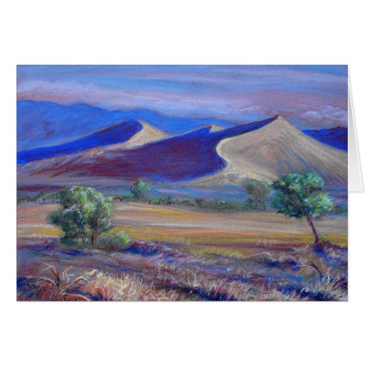 Sunset Dunes, Distant Mountains and Trees Card (Front Horizontal)