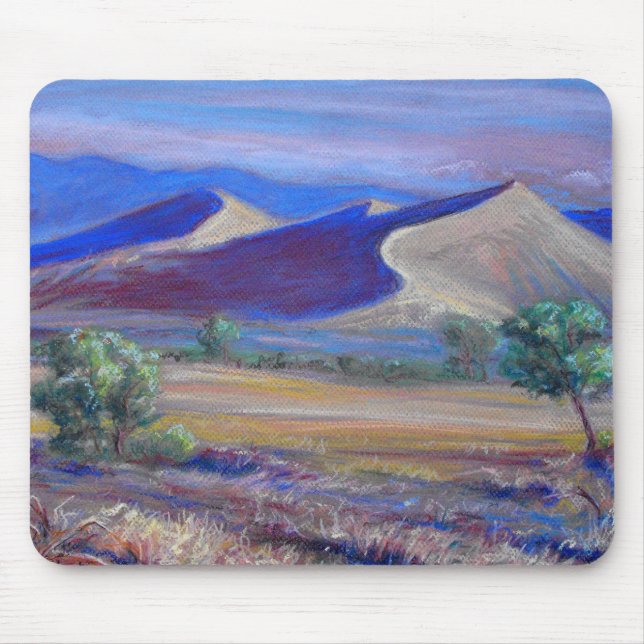 Sunset Dunes, Distant Mountains and Trees Mousepad (Front)