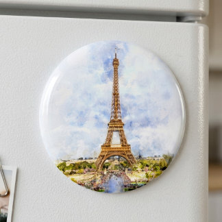 Sunset Eiffel Tower Paris French Watercolor Magnet
