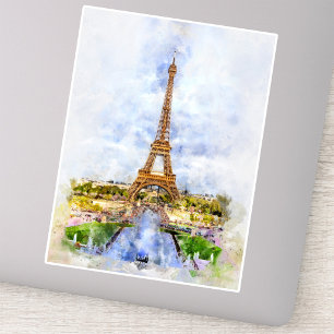 Sunset Eiffel Tower Paris French Watercolor Sticker