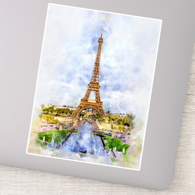 Sunset Eiffel Tower Paris French Watercolor Sticker (Sunset Eiffel Tower Paris French Watercolor. Sticker)