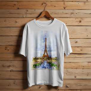 Sunset Eiffel Tower Paris French Watercolor T-Shirt