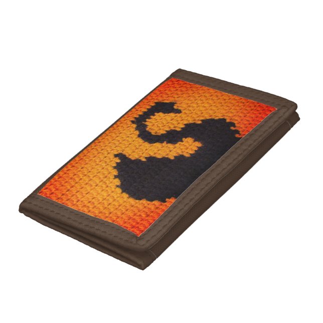 Sunset Elegant Black Swan Artisan Crochet Print Trifold Wallet (Bottom)