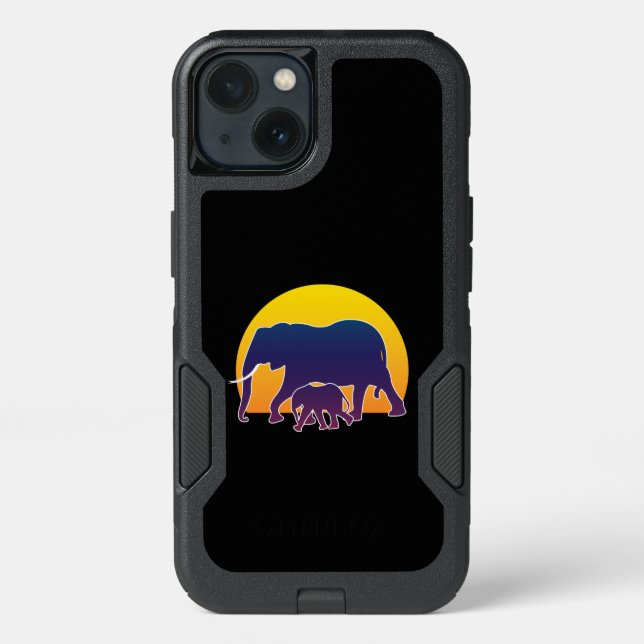 Sunset Elephants Otterbox iPhone Case (Back)