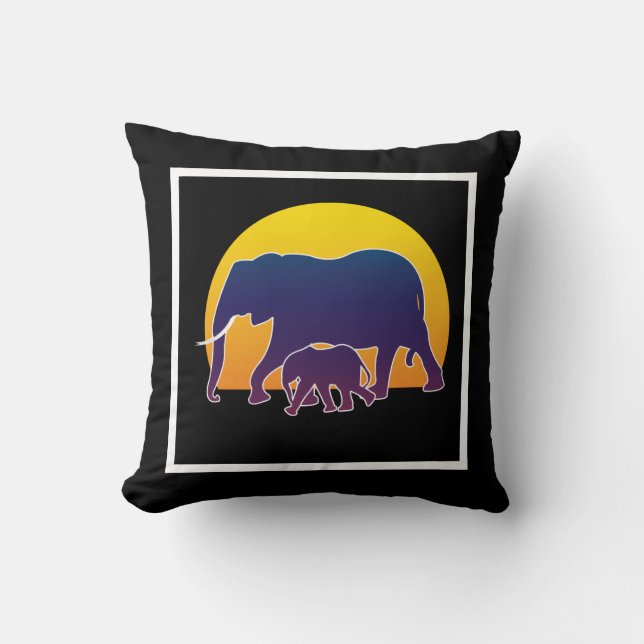 Sunset Elephants Throw Pillow (Front)