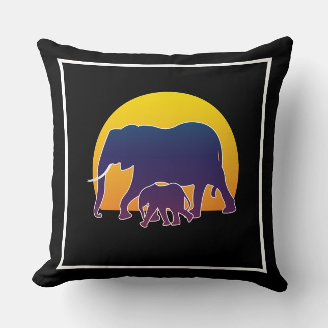 Sunset Elephants Throw Pillow (Front)