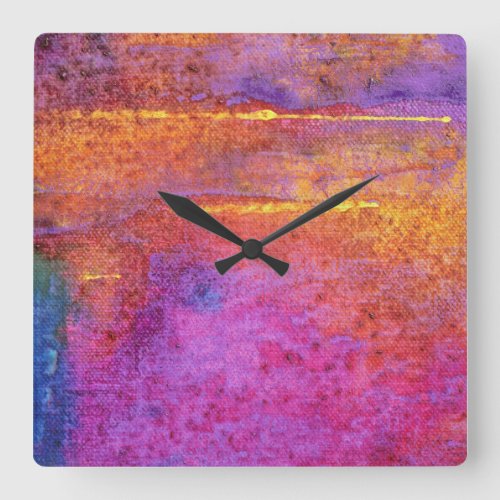 Sunset Emotion abstract lilac mauve and lemon Square Wall Clock