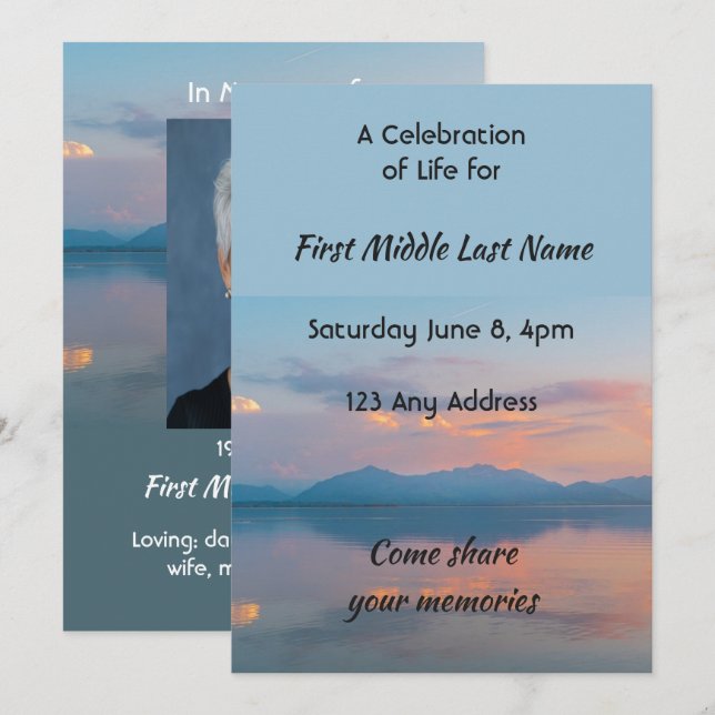 Sunset Evening Sky Dusk Celebration Life Service Invitation (Front/Back)
