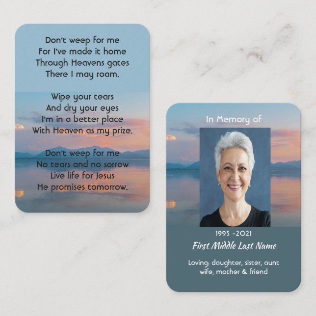 Sunset Evening Sky Dusk Memorial Pocket Keepsake Business Card (Front/Back)