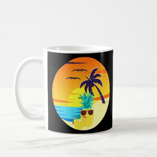 Sunset Exotic Pineapple Beach Palm Trees Tropical  Coffee Mug