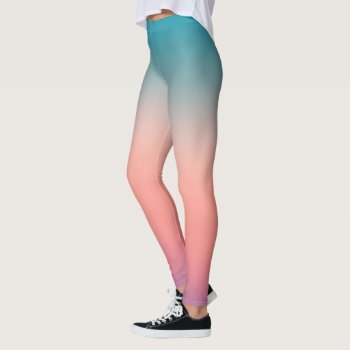 Sunset Fade Pastel Ombre Pink Teal Leggings by beckynimoy at Zazzle