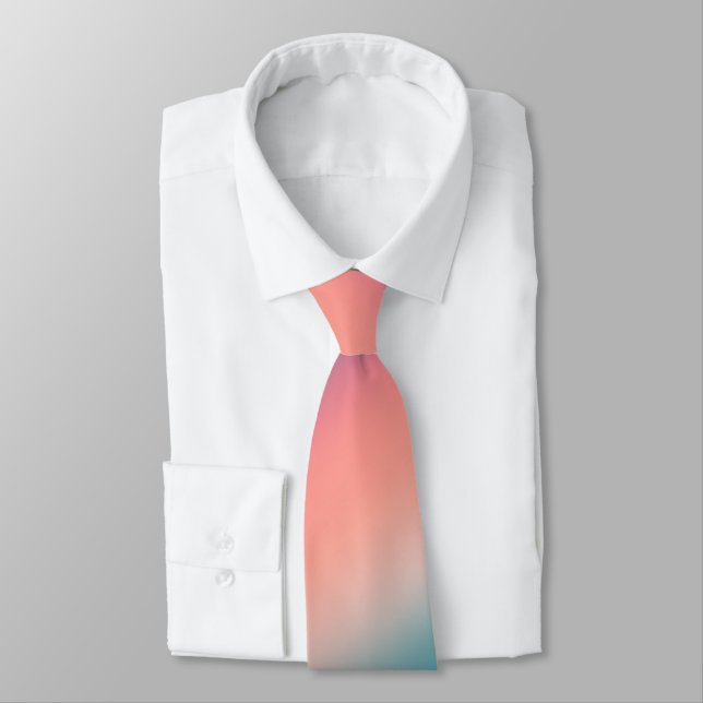 Sunset Fade Pastel Ombre Pink Teal Neck Tie (Tied)