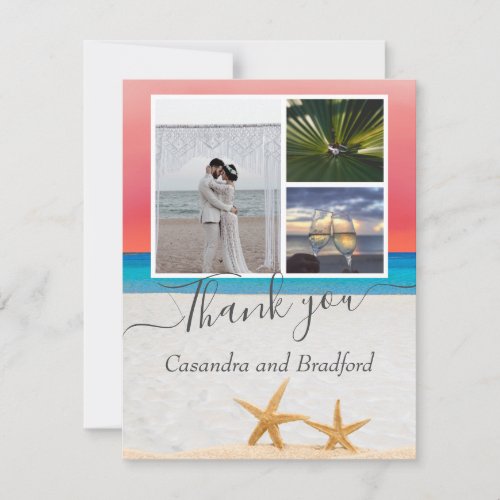 Sunset Fall Colors Tropical Beach Starfish Wedding Thank You Card