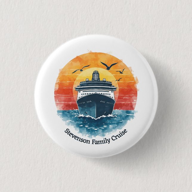 Sunset Family Name Vacation Cruise Ship Keepsake Button (Front)