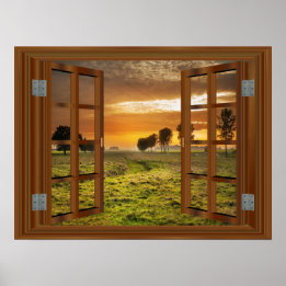 Sunset Farm USA 🍂 Fake Window Frame Poster