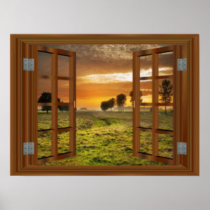 Sunset Farm USA 🍂 Fake Window Frame Poster