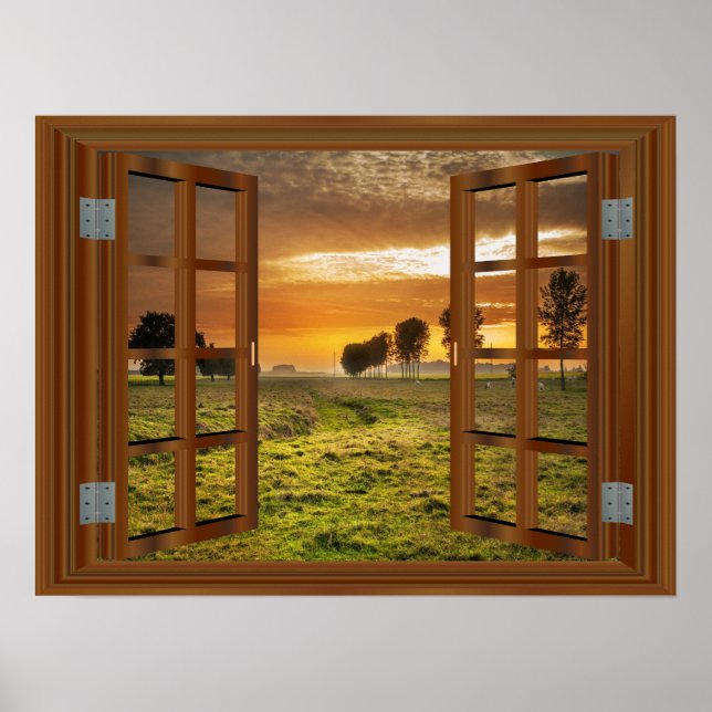 Sunset Farm USA 🍂 Fake Window Frame  Poster (Front)