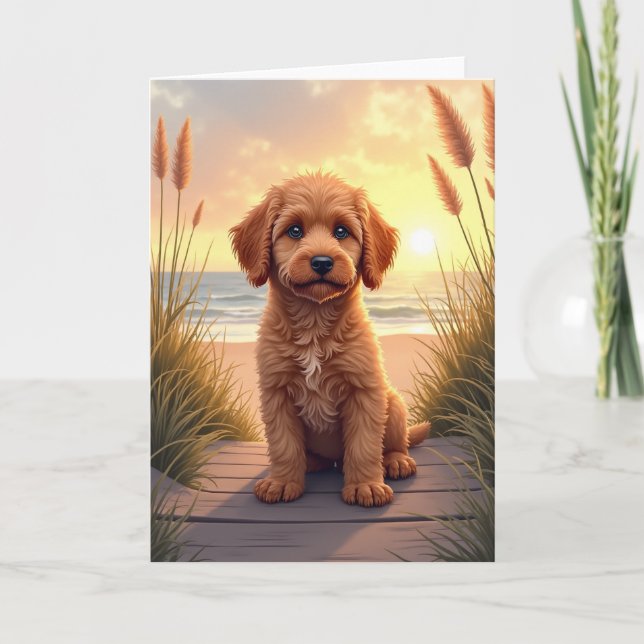 Sunset Fathers Day Puppy Card (Front)
