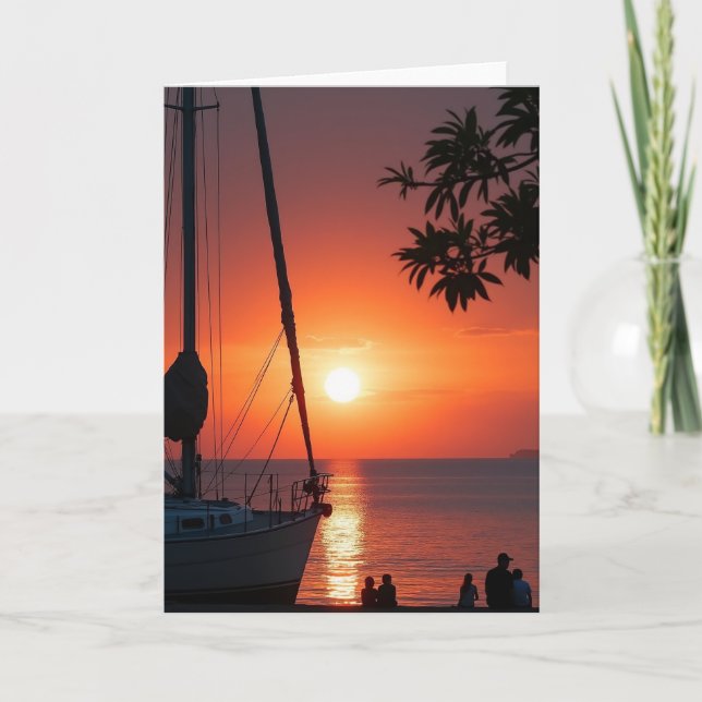 Sunset Fathers Day Sailing Boat Card (Front)