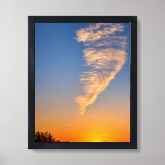 Sunset Feather Cloud Black Framed Art Print