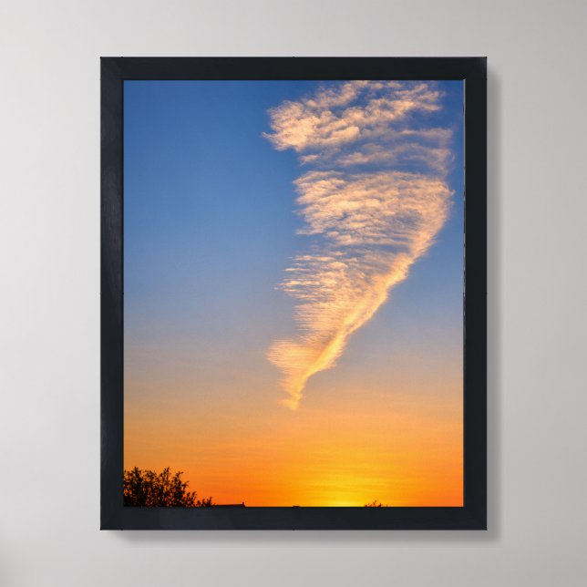 Sunset Feather Cloud Black Framed Art Print