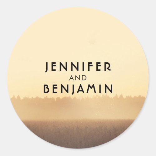 Sunset Fields Rustic Country Evening Wedding Classic Round Sticker - Sunset, meadow - rustic country wedding seals