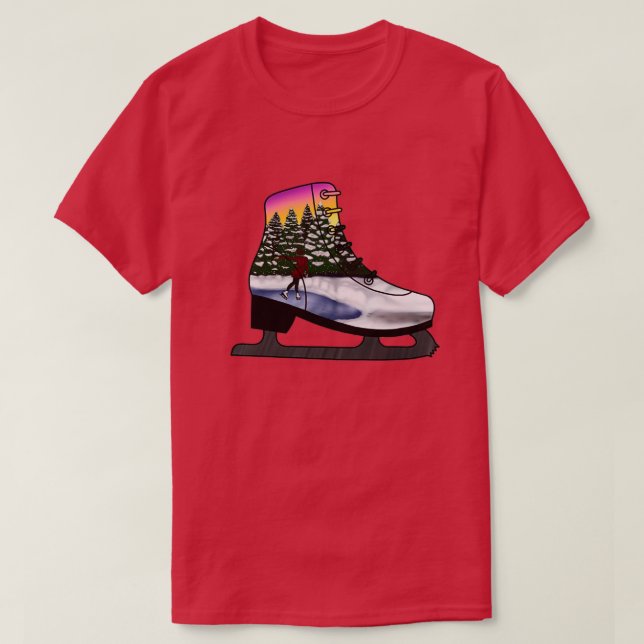Sunset Figure Skate with Outdoor Ice Rink T-Shirt (Design Front)