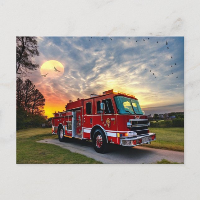Sunset Fire Engine Postcard (Front)