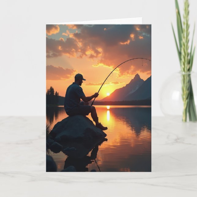Sunset Fishing Birthday Card (Front)