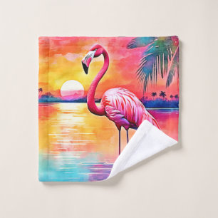 Sunset Flamingo Art Design Bath Towel Set