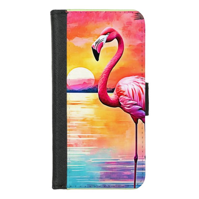 Sunset Flamingo Art Design iPhone Wallet Case (Front)