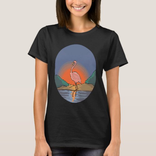Sunset Flamingo Flamingo Pixelated Art  Merch View T_Shirt